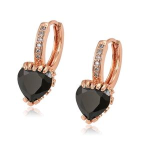 Gold Plated Black Heart Earrings